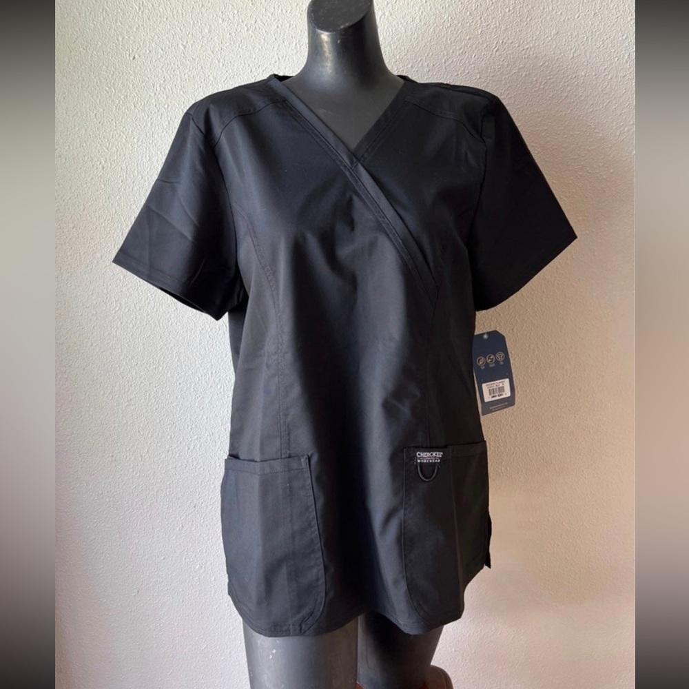 NWT Authentic Cherokee Workwear Scrub Top Black Modern Classic Revolution